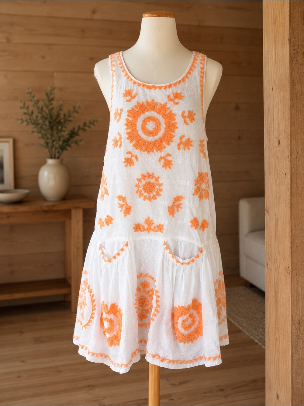 Urban Outfitters Embroidered Sleeveless White Boho Festival Dress - Picture 9 of 10